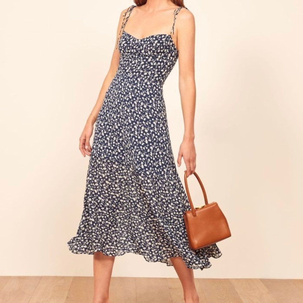 Reformation Navy Blue Floral Maxi Dress